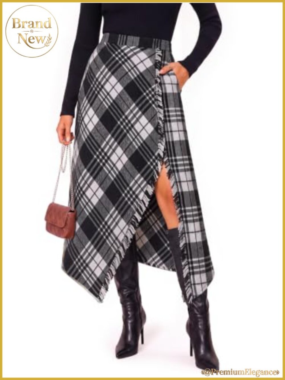Women's Plaid Wrap Midi Skirt High Waist Asymmetrical Tartan